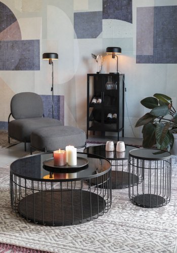 WHITE LABEL LIVING Lance M salongbord, rundt - svart glass og metall (60)