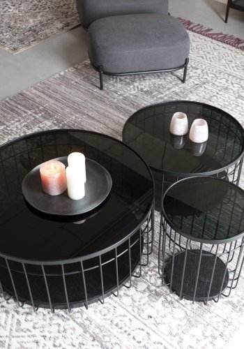 WHITE LABEL LIVING Lance M salongbord, rundt - svart glass og metall (60)