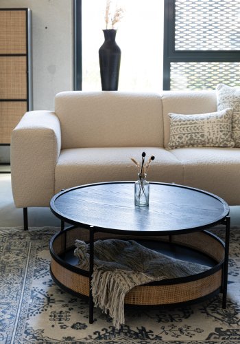 WHITE LABEL LIVING Makoto sofabord, m. kurv - rattan og sort askefinér/metal (80)