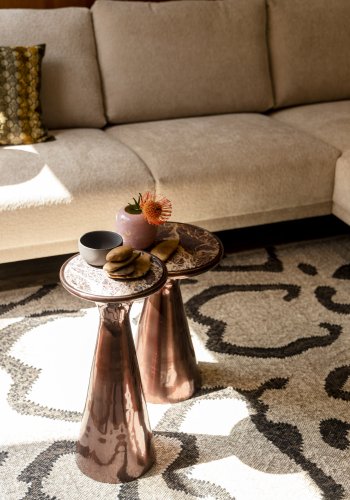 DUTCHBONE Mount Beistelltisch M, rund – brauner Marmor und braunes Aluminium (32,5)