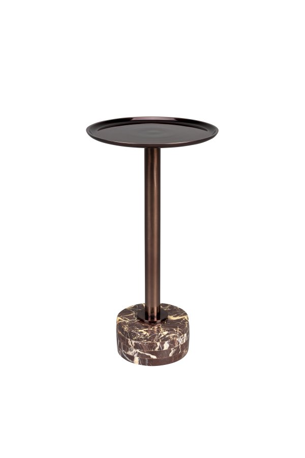 DUTCHBONE Bag sidebord, rundt - brun marmor og brun aluminium (25)