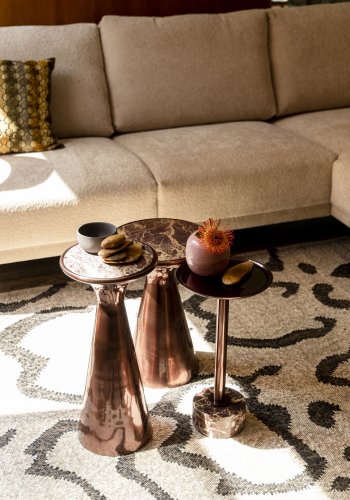 DUTCHBONE Bag sidebord, rundt - brun marmor og brun aluminium (25)