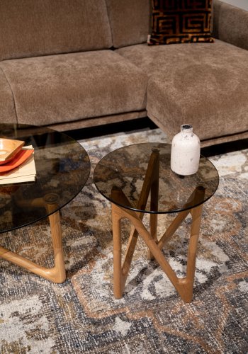 DUTCHBONE Naia sidebord, rundt - rkt glass og naturlig eik (40)