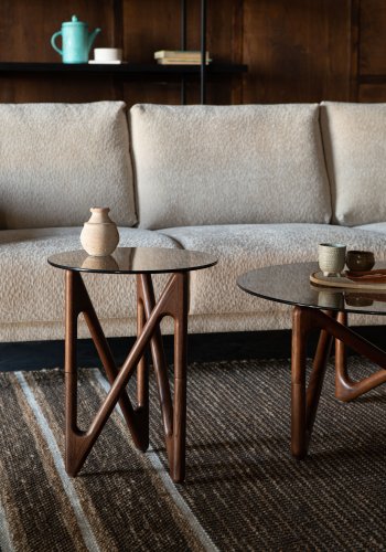 DUTCHBONE Naia sidebord, rundt - rkt glass og valnttfarget eik (40)