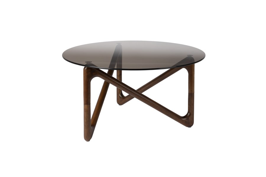DUTCHBONE Naia salongbord, rundt - rkt glass og valnttfarget eik (80)