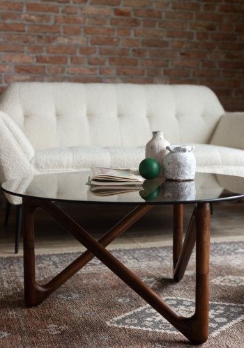 DUTCHBONE Naia salongbord, rundt - rkt glass og valnttfarget eik (80)