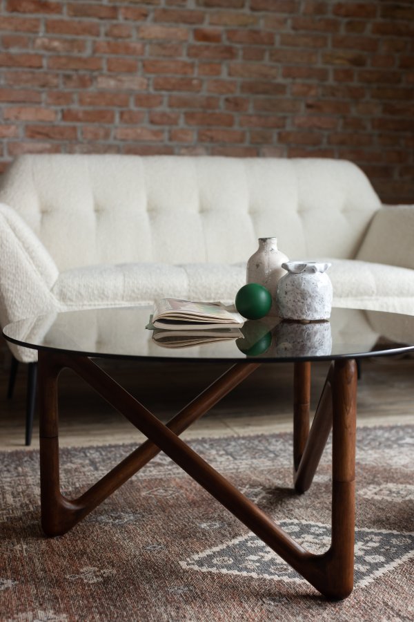 DUTCHBONE Naia salongbord, rundt - rkt glass og valnttfarget eik (80)