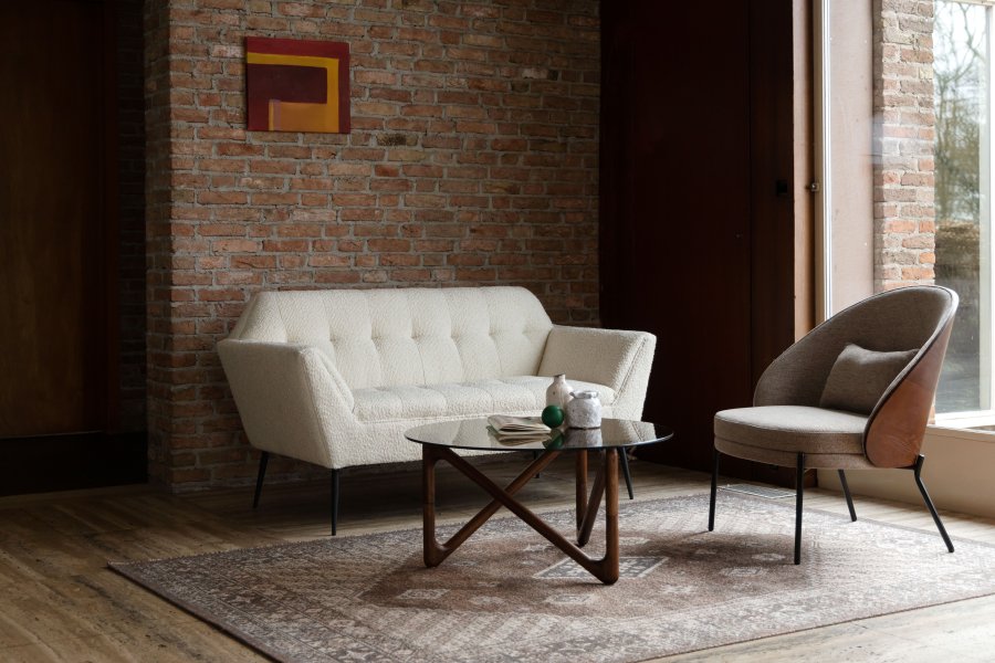 DUTCHBONE Naia salongbord, rundt - rkt glass og valnttfarget eik (80)