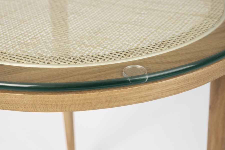 WHITE LABEL LIVING Haru sidebord, rundt - glass og naturlig eik (45)