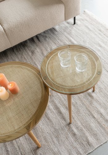 WHITE LABEL LIVING Haru sidebord, rundt - glass og naturlig eik (45)