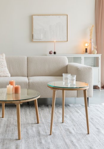 WHITE LABEL LIVING Haru sidebord, rundt - glass og naturlig eik (45)