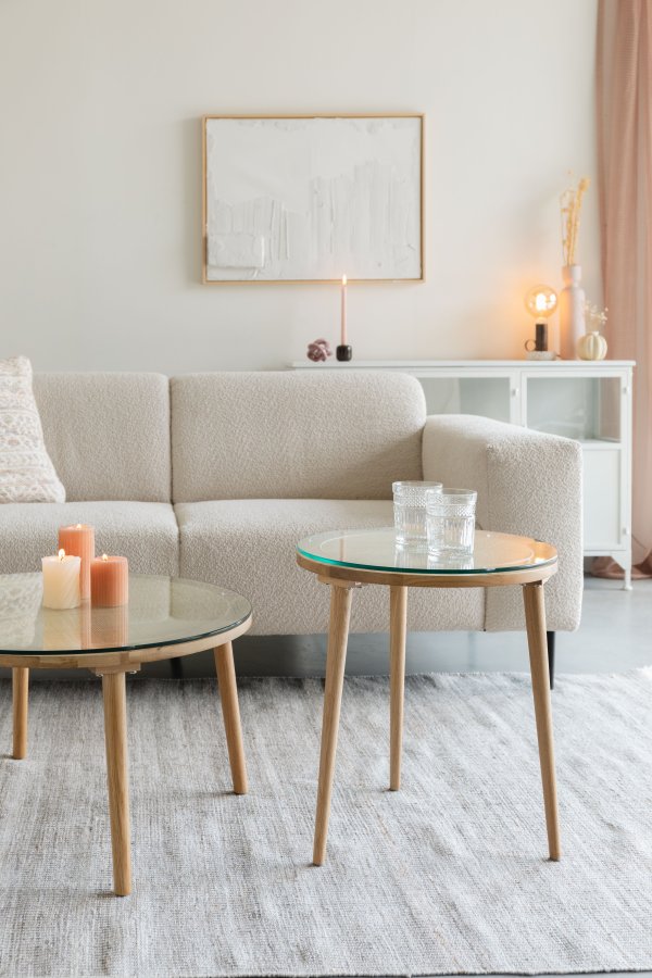 WHITE LABEL LIVING Haru sidebord, rundt - glass og naturlig eik (45)