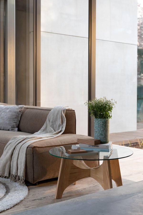 ZUIVER Kobe salongbord, rundt - glass og naturlig ask (80)