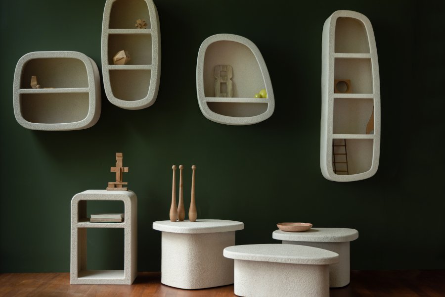 DUTCHBONE Veda sidebord, lavt - beige resirkulert marmor (56x45)