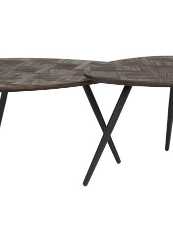 WHITE LABEL LIVING Pion salongbord - brun teakfiner og svart jern (sett med 2)