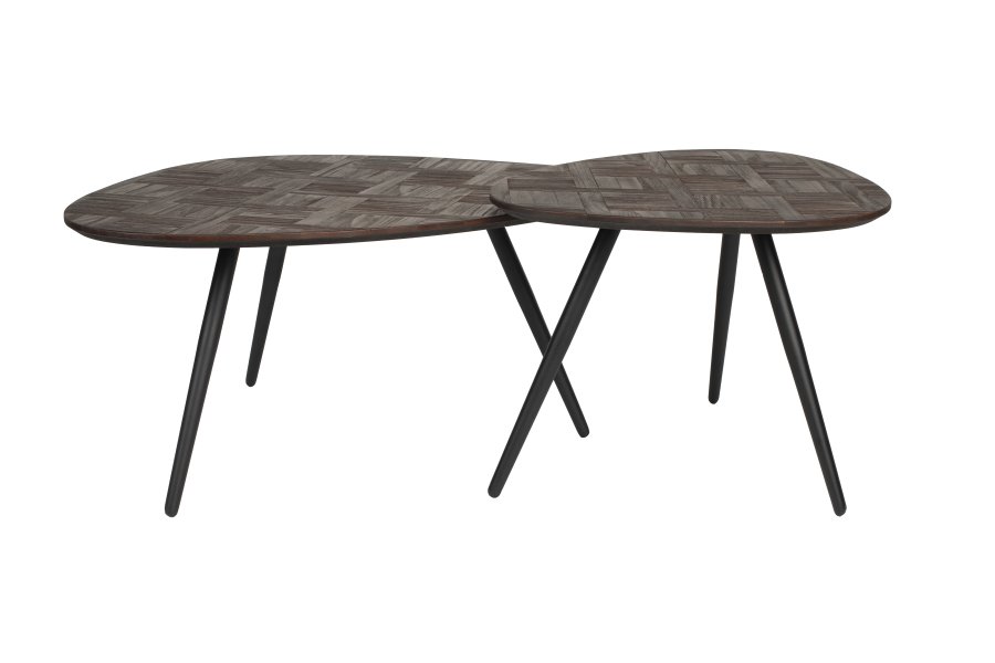 WHITE LABEL LIVING Pion salongbord - brun teakfiner og svart jern (sett med 2)