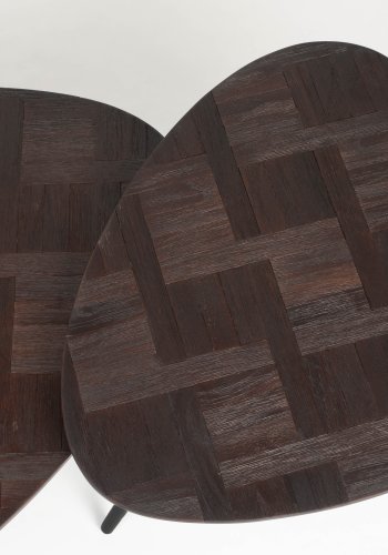 WHITE LABEL LIVING Pion salongbord - brun teakfiner og svart jern (sett med 2)