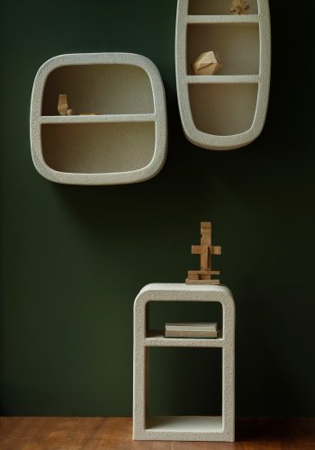 DUTCHBONE Veda nattbord, m. 1 hylle - beige resirkulert marmor (60x40)