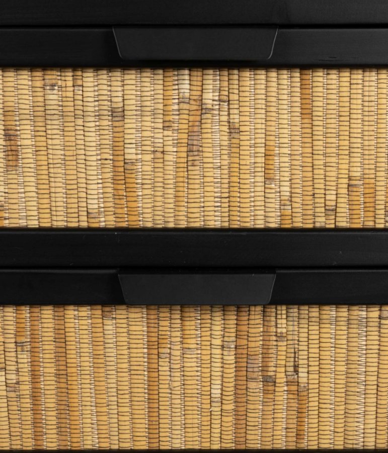 DUTCHBONE Yasu nattbord, m. 1 hylle og 2 skuffer - naturlig rotting og svart tre/jern (45x35)