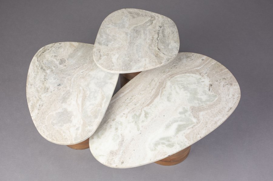 DUTCHBONE Suki sidebord - grbrun marmor og brunt mangotre (sett med 3)