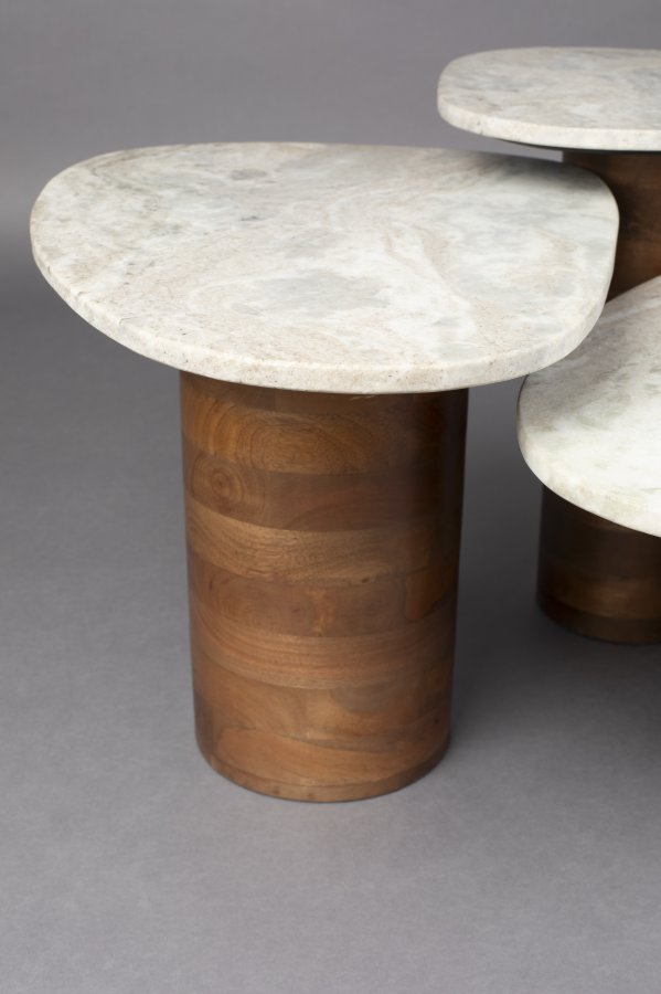 DUTCHBONE Suki sidebord - grbrun marmor og brunt mangotre (sett med 3)