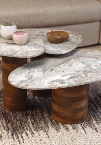 DUTCHBONE Suki sidebord - grbrun marmor og brunt mangotre (sett med 3)