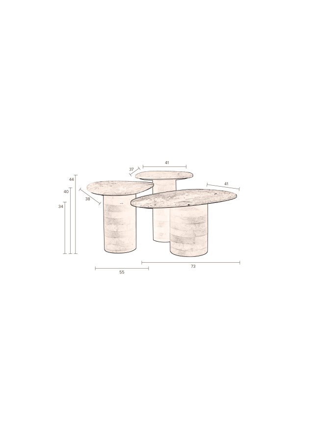 DUTCHBONE Suki sidebord - grbrun marmor og brunt mangotre (sett med 3)