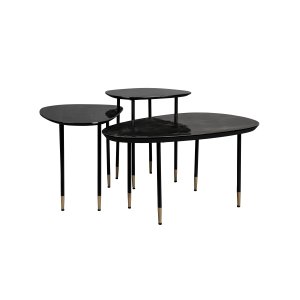 DUTCHBONE Phyllis sidobord, ekologiskt - svart mangoträ och svart järn (set med 3)