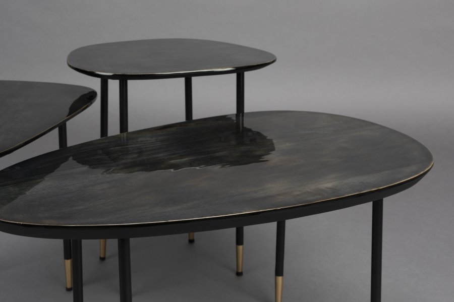 DUTCHBONE Phyllis sidebord, kologisk - svart mangotre og svart jern (sett med 3)