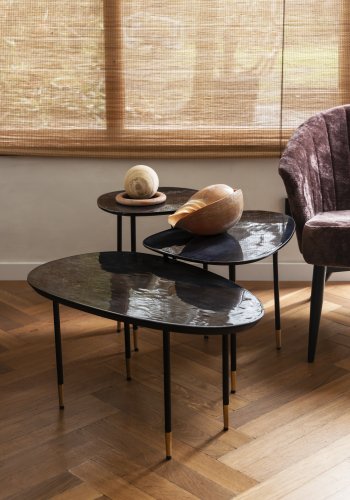 DUTCHBONE Phyllis sidebord, kologisk - svart mangotre og svart jern (sett med 3)