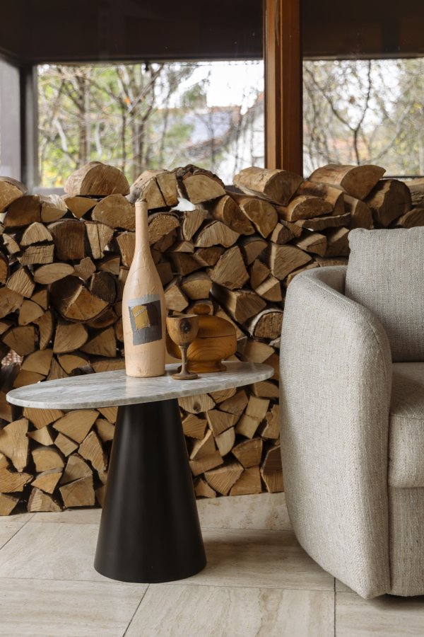 DUTCHBONE Jared Couchtisch, oval – Marmor und schwarzes Eisen (70x35)