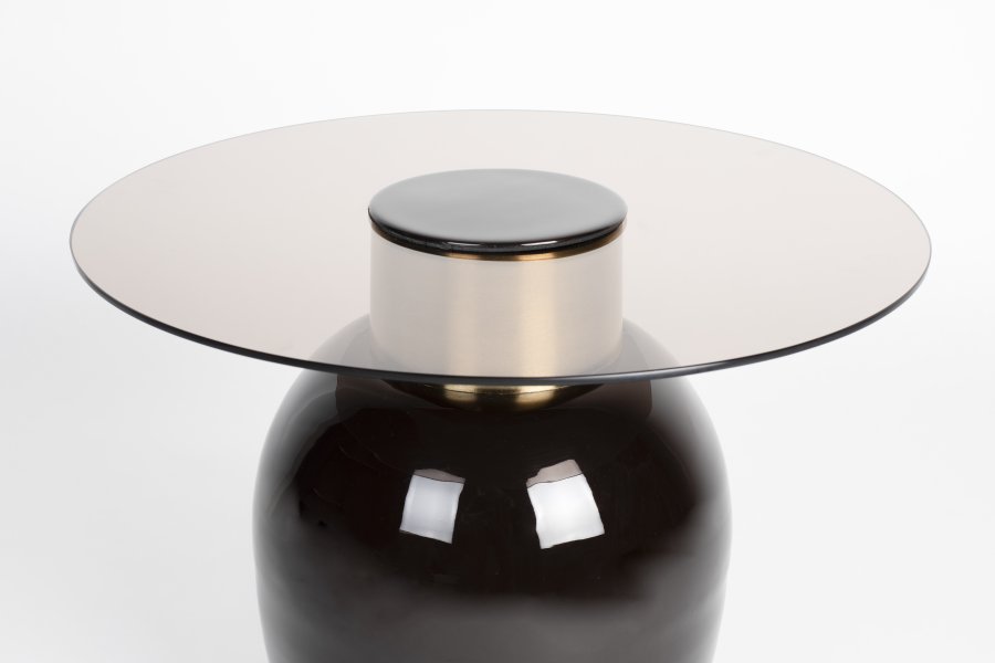 WHITE LABEL LIVING Mohra S sidebord, rundt - rkt glass og brun emalje (50)