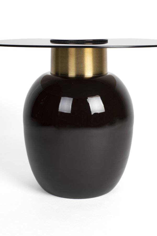 WHITE LABEL LIVING Mohra S sidebord, rundt - rkt glass og brun emalje (50)