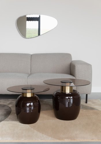WHITE LABEL LIVING Mohra S sidebord, rundt - rkt glass og brun emalje (50)