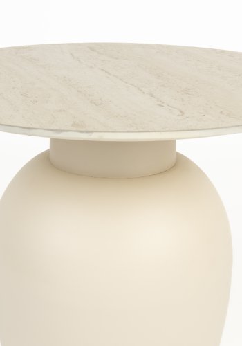 WHITE LABEL LIVING Karula sidebord, Lavt, rundt - beige keramikk/jern (50)