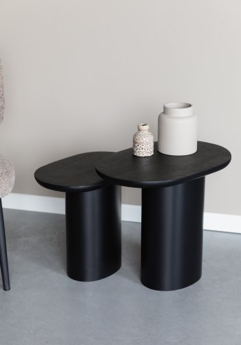 WHITE LABEL LIVING Bela sidebord - svart mangotre og svart jern (sett med 2)