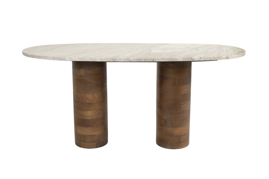 WHITE LABEL LIVING Kouk salongbord, ovalt - brun marmor og brunt mangotre (100x40)