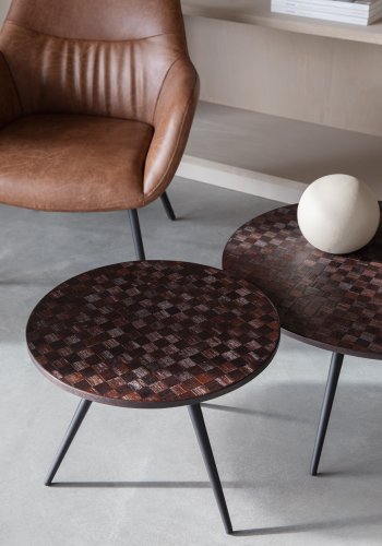 WHITE LABEL LIVING Webster salongbord og sidebord - brun resirkulert teak og jern (sett med 2)