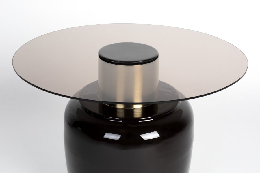 WHITE LABEL LIVING Mohra L sidebord, rundt - rkt glass og brun emalje (59)