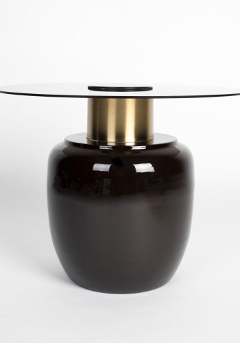 WHITE LABEL LIVING Mohra L sidebord, rundt - rkt glass og brun emalje (59)