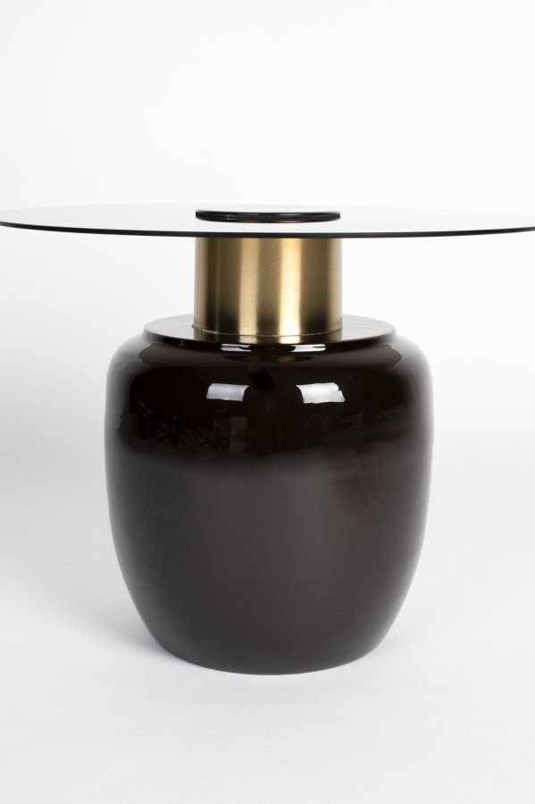 WHITE LABEL LIVING Mohra L sidebord, rundt - rkt glass og brun emalje (59)