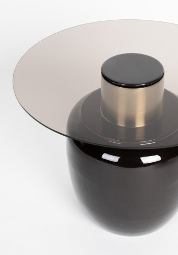 WHITE LABEL LIVING Mohra L sidebord, rundt - rkt glass og brun emalje (59)