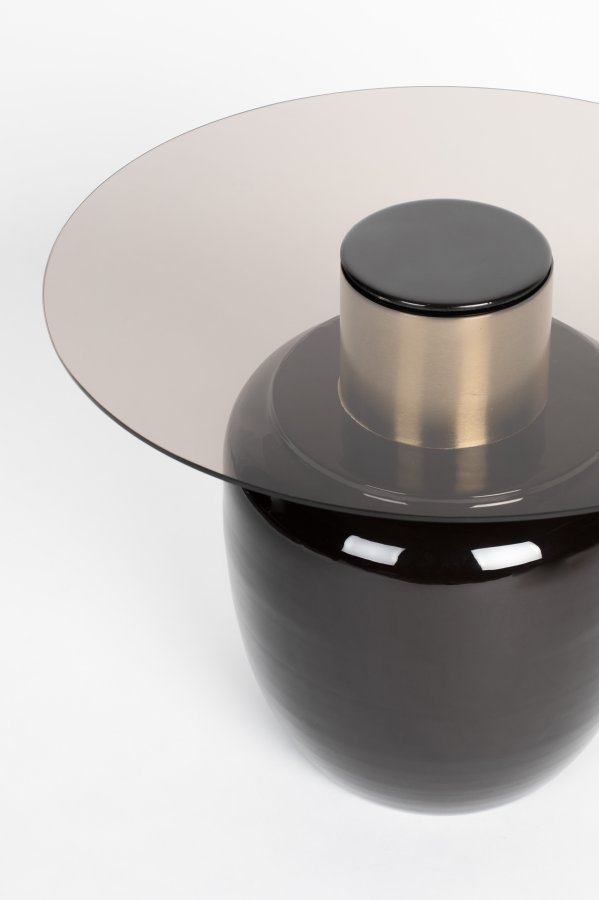 WHITE LABEL LIVING Mohra L sidebord, rundt - rkt glass og brun emalje (59)