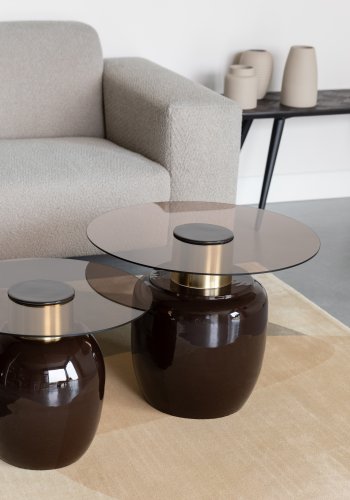 WHITE LABEL LIVING Mohra L sidebord, rundt - rkt glass og brun emalje (59)