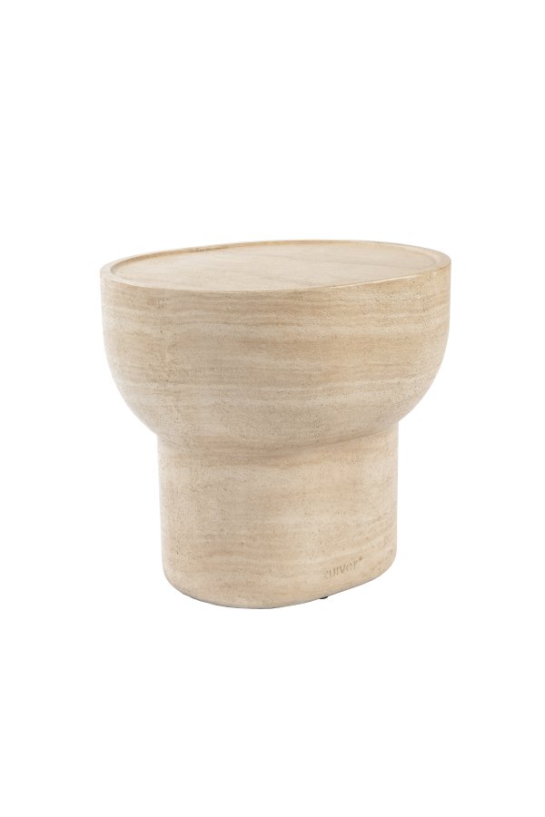 ZUIVER Noble sidebord, ovalt - beige betong med travertinlook (50x42)