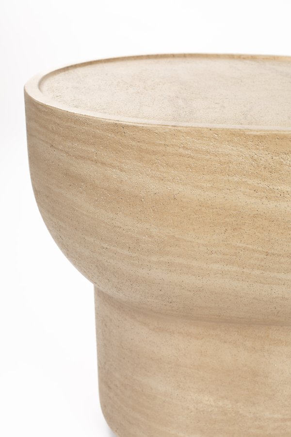ZUIVER Noble sidebord, ovalt - beige betong med travertinlook (50x42)