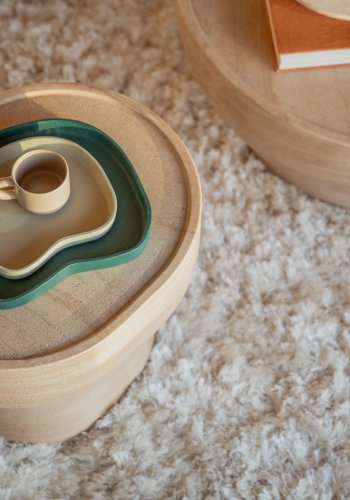 ZUIVER Noble sidebord, ovalt - beige betong med travertinlook (50x42)