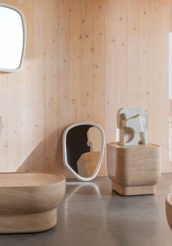 ZUIVER Noble salongbord, ovalt - beige betong med travertinlook (100x50)