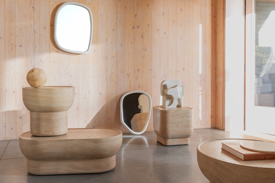 ZUIVER Noble salongbord, ovalt - beige betong med travertinlook (100x50)