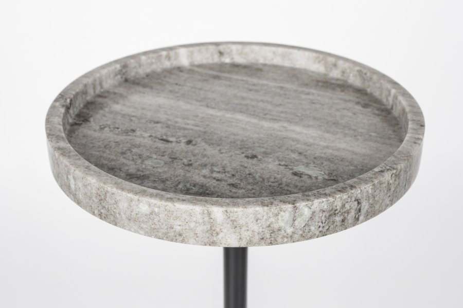 ZUIVER Cocktail sidebord, rundt - gr marmor og svart jern (25)